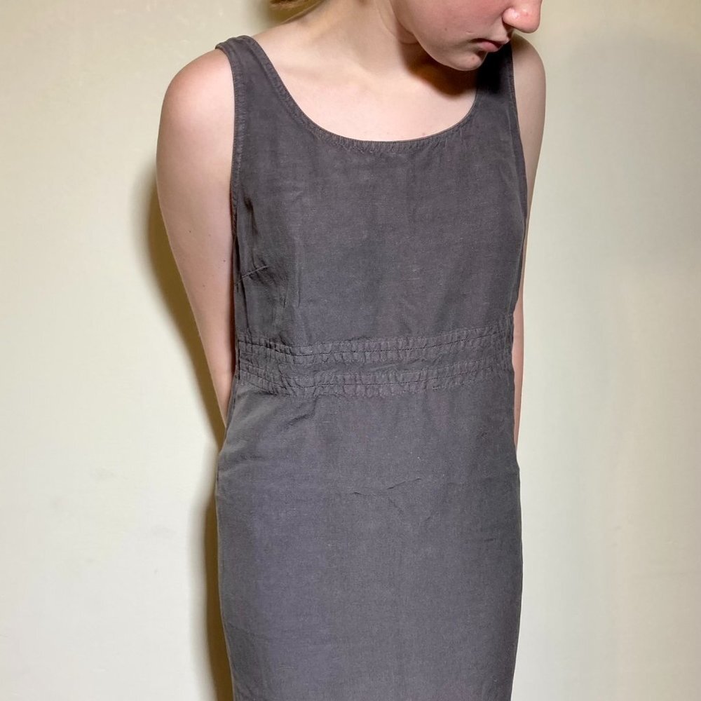 Johnny Was Collection Women's Midi Taupe Sleeveless Dress Buttons in Back Medium